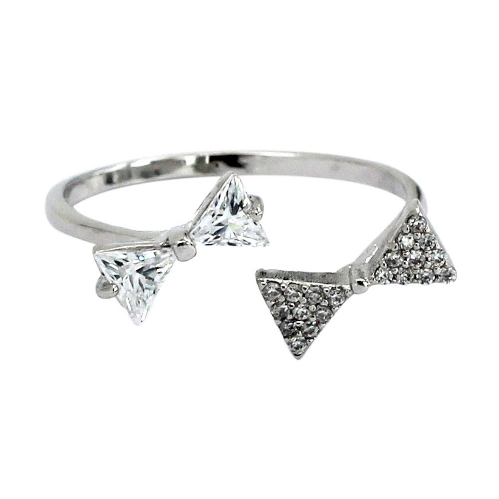 Silver bow open crystal ring